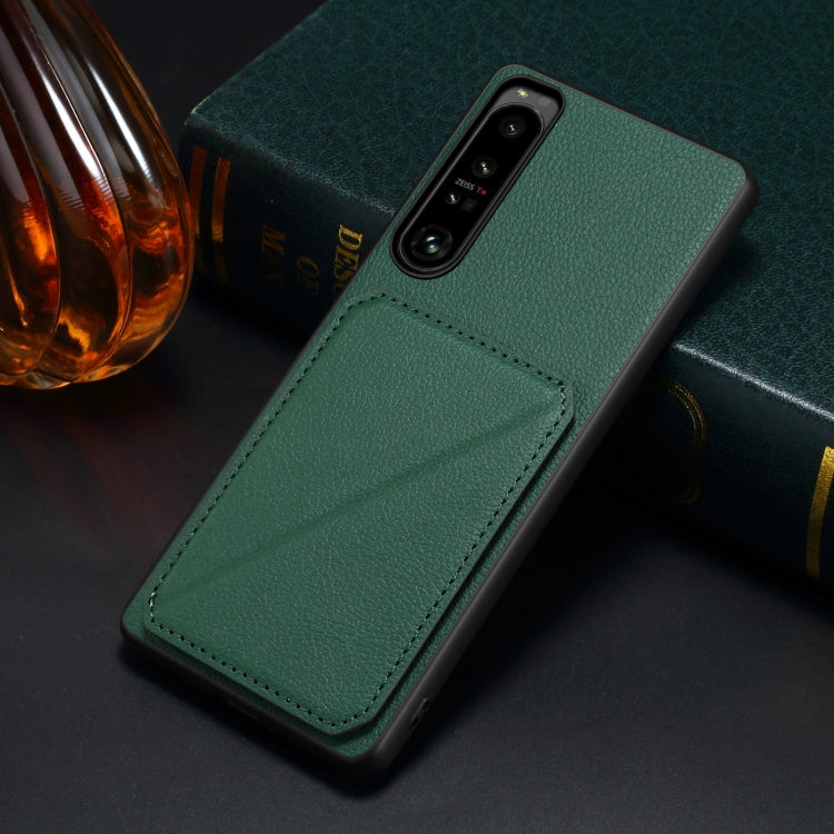 For Sony Xperia 5 IV Denior Imitation Calf Leather Back Phone Case with Holder(Green) - Sony Cases by Denior | Online Shopping UK | buy2fix