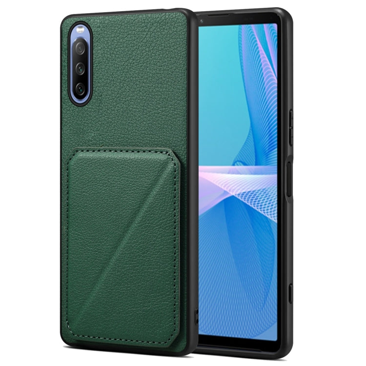 For Sony Xperia 10 IV Denior Imitation Calf Leather Back Phone Case with Holder(Green) - Sony Cases by Denior | Online Shopping UK | buy2fix