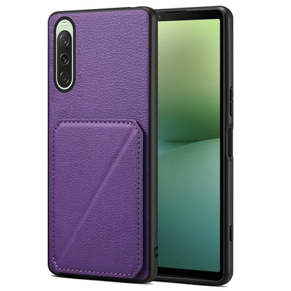 For Sony Xperia 10 V Denior Imitation Calf Leather Back Phone Case with Holder(Purple) - Sony Cases by Denior | Online Shopping UK | buy2fix