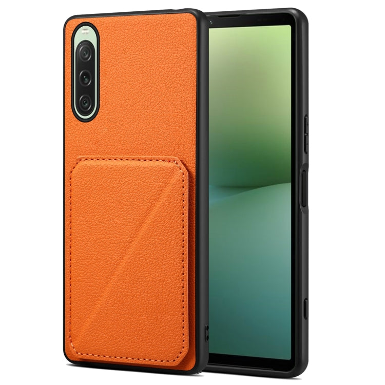 For Sony Xperia 10 V Denior Imitation Calf Leather Back Phone Case with Holder(Orange) - Sony Cases by Denior | Online Shopping UK | buy2fix