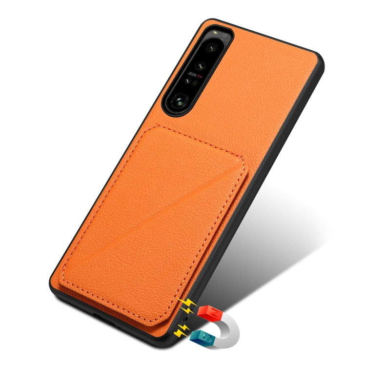 For Sony Xperia 10 V Denior Imitation Calf Leather Back Phone Case with Holder(Orange) - Sony Cases by Denior | Online Shopping UK | buy2fix