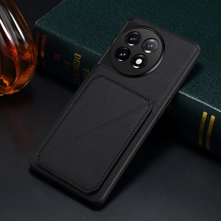 For OnePlus Ace 2 Pro 5G Denior Imitation Calf Leather Back Phone Case with Holder(Black) - OnePlus Cases by Denior | Online Shopping UK | buy2fix