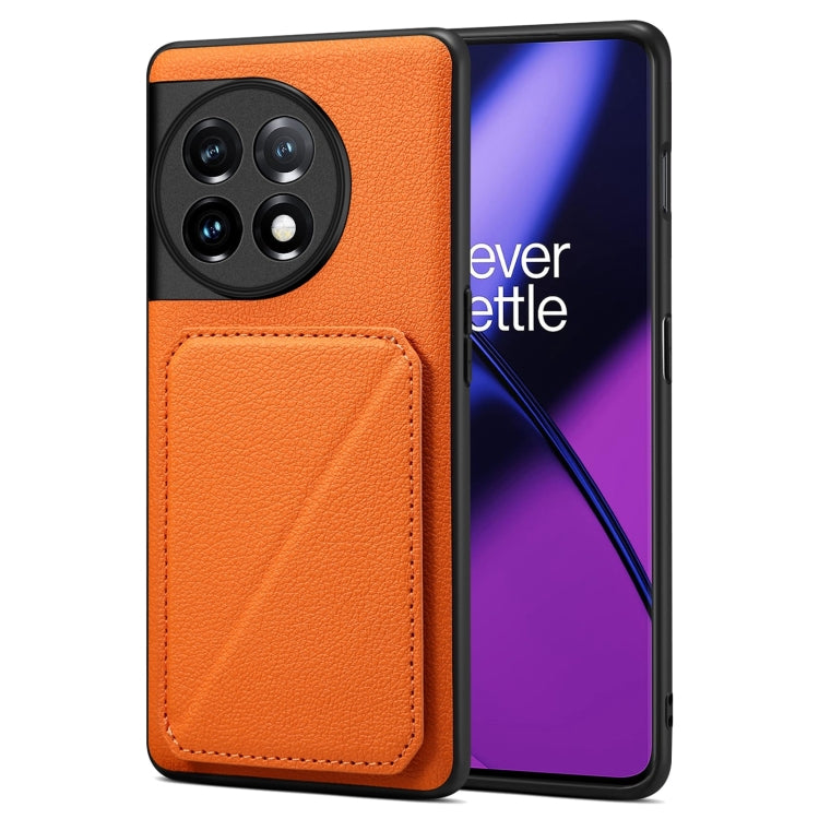 For OnePlus 11 5G Denior Imitation Calf Leather Back Phone Case with Holder(Orange) - OnePlus Cases by Denior | Online Shopping UK | buy2fix