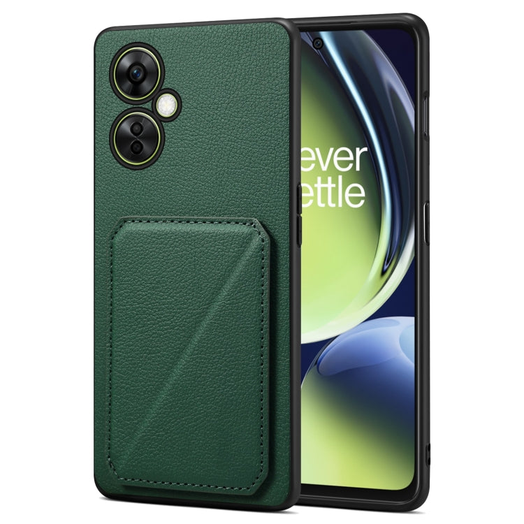 For OnePlus Nord CE 3 Lite / N30 Denior Imitation Calf Leather Back Phone Case with Holder(Green) - OnePlus Cases by Denior | Online Shopping UK | buy2fix