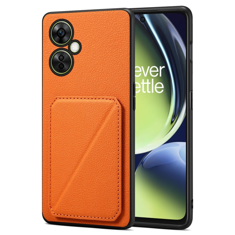 For OnePlus Nord CE 3 Lite / N30 Denior Imitation Calf Leather Back Phone Case with Holder(Orange) - OnePlus Cases by Denior | Online Shopping UK | buy2fix