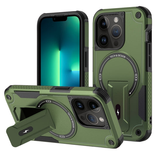 For iPhone 13 Pro Max MagSafe Holder Armor PC Hybrid TPU Phone Case(Army Green) - iPhone 13 Pro Max Cases by buy2fix | Online Shopping UK | buy2fix