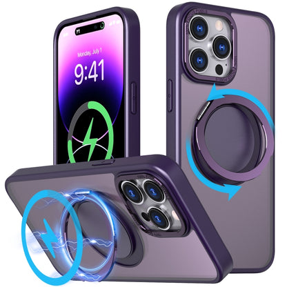 For iPhone 14 Pro Max 360-degree Rotating MagSafe Magnetic Holder Phone Case(Purple) - iPhone 14 Pro Max Cases by buy2fix | Online Shopping UK | buy2fix