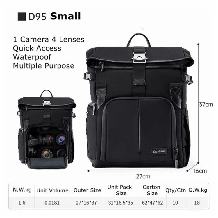 Cwatcun D95 Large Capacity Photography Backpack Shoulders Laptop Camera Bag, Size:27 x 37 x 16cm(Dark Black) - Backpack by Cwatcun | Online Shopping UK | buy2fix