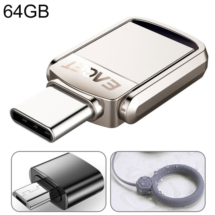 EAGET 64G USB 3.1 + USB-C Interface Metal Twister Flash U Disk, with Micro USB Adapter & Lanyard - USB Flash Drives by EAGET | Online Shopping UK | buy2fix