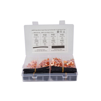245 PCS Icstation Open Barrel Pure Copper Ring Lug Wire Crimp Terminals Assortment Kit with Heat Shrink Tube - In Car by buy2fix | Online Shopping UK | buy2fix