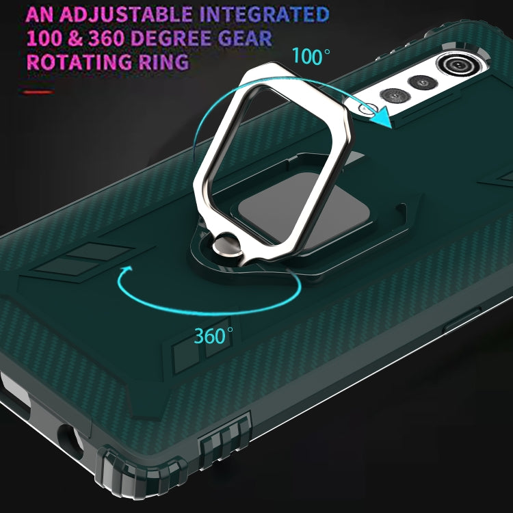 For LG Velvet / G9 Carbon Fiber Protective Case with 360 Degree Rotating Ring Holder(Green) - Mobile Accessories by buy2fix | Online Shopping UK | buy2fix