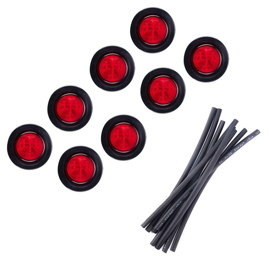 8 PCS Truck Trailer Red LED 2 inch Round Side Marker Clearance Tail Light Kits with Heat Shrink Tube - Fog / Driving Lights by buy2fix | Online Shopping UK | buy2fix