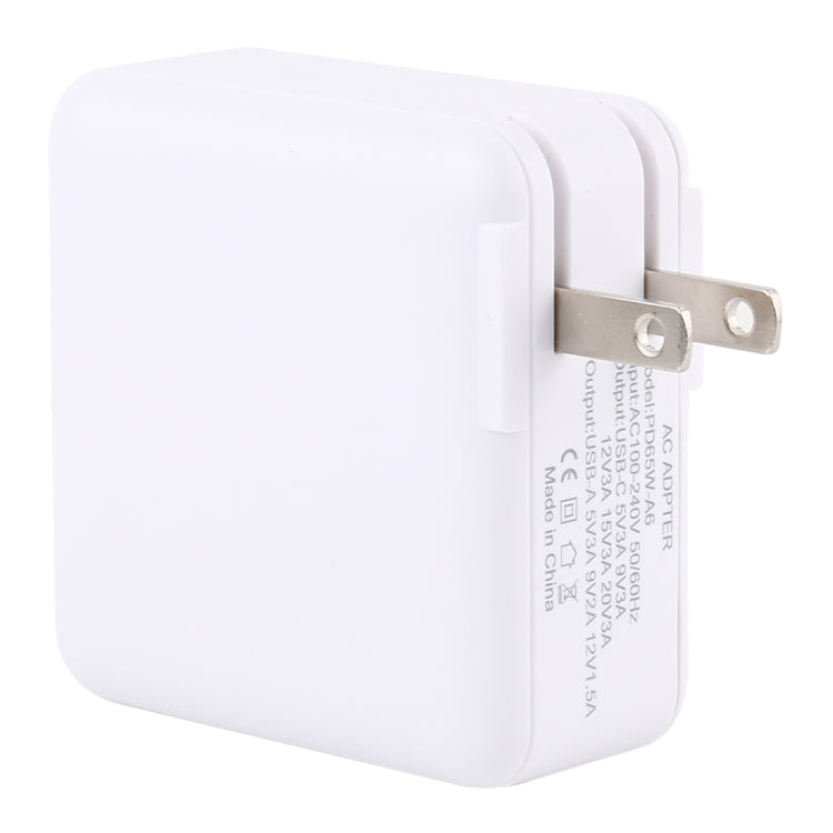 PD65W-A6 PD 65W 90 Degrees Foldable Pin Portable Multi-function USB Quick Charger, US Plug(White) - USB Charger by buy2fix | Online Shopping UK | buy2fix