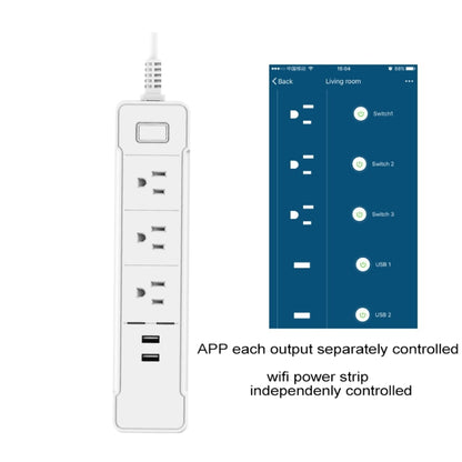 C198A 2 USB Ports + 3 US Sockets WiFi Smart Power Plug Socket, Compatible with Alexa and Google Home, AC 110V-240V, US Plug(White) - Smart Socket by buy2fix | Online Shopping UK | buy2fix