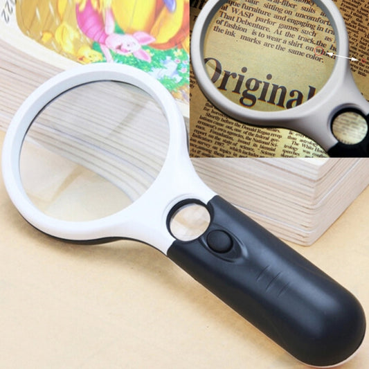 Reading Visual Magnifier with 3 LED Light, Mini Portable 3-45X Handheld Reading Visual Magnifier with 3 LED Light(White) - Hand Held Style by buy2fix | Online Shopping UK | buy2fix