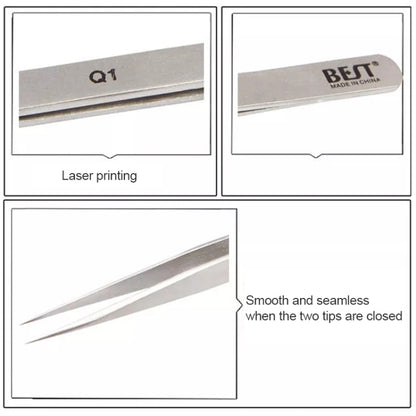 BEST BST-Q1 Brushed stainless steel tweezers - Tweezers by BEST | Online Shopping UK | buy2fix