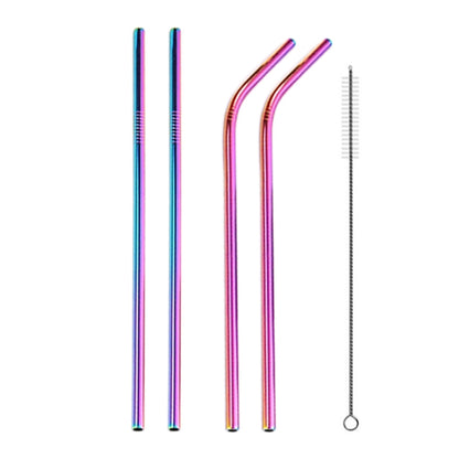 4 PCS Reusable Stainless Steel Drinking Straw + Cleaner Brush Set Kit,  215*6mm(Colour) - Home & Garden by buy2fix | Online Shopping UK | buy2fix