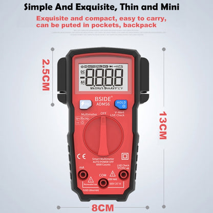 BSIDE ADMS6 High-precision Fully Automatic Small Digital Intelligent Multimeter with HD Digital Display & Shockproof Cover, Support Function Range Switch & Double-sided Pen Holder (Black) - Consumer Electronics by buy2fix | Online Shopping UK | buy2fix