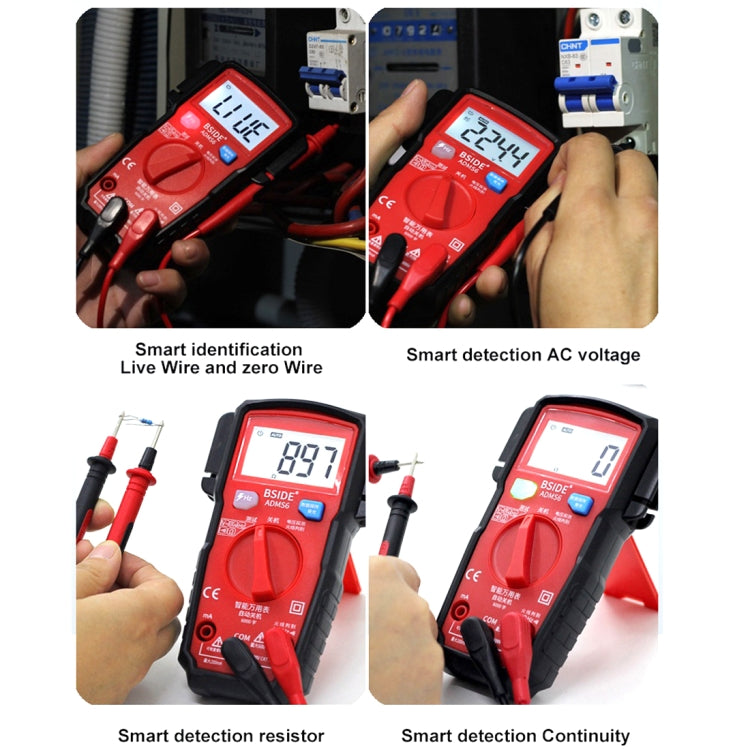 BSIDE ADMS6 High-precision Fully Automatic Small Digital Intelligent Multimeter with HD Digital Display & Shockproof Cover, Support Function Range Switch & Double-sided Pen Holder (Red) - Consumer Electronics by buy2fix | Online Shopping UK | buy2fix