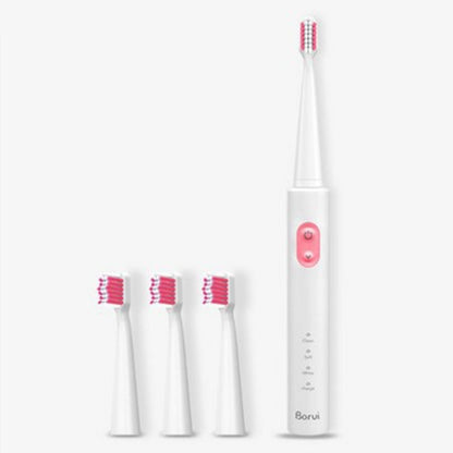 USB Wireless Charge Sonic Electric Toothbrush Adult Oral Hygiene Rechargeable Ultrasonic Tooth Brush with 4 Brush Heads (Pink) - Toothbrushes by buy2fix | Online Shopping UK | buy2fix