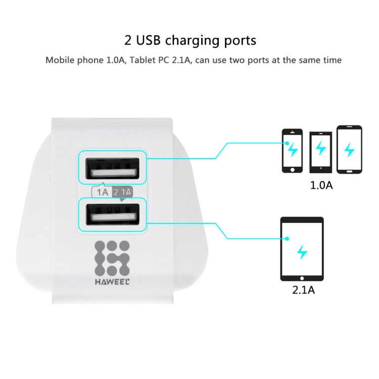 9 PCS HAWEEL UK Plug 2 USB Ports 1A / 2.1A Travel Charger Kits with Display Stand Box, For iPhone, Galaxy, Huawei, Xiaomi, LG, HTC and other Smartphones - Mobile Accessories by buy2fix | Online Shopping UK | buy2fix