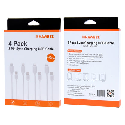 4 PCS HAWEEL 1m High Speed 8 pin to USB Sync and Charging Cable Kit for iPhone, iPad(White) - Normal Style Cable by buy2fix | Online Shopping UK | buy2fix