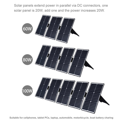 HAWEEL 3 PCS 20W Monocrystalline Silicon Solar Power Panel Charger, with USB Port & Holder & Tiger Clip, Support QC3.0 and AFC(Black) - Charger by HAWEEL | Online Shopping UK | buy2fix