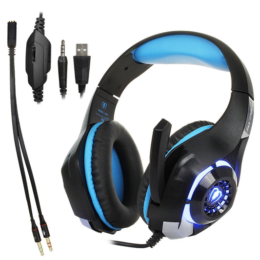 Beexcellent GM-1 Stereo Bass Gaming Wired Headphone with Microphone & LED Light, For PS4, Smartphone, Tablet, PC, Notebook(Blue) - Multimedia Headset by buy2fix | Online Shopping UK | buy2fix