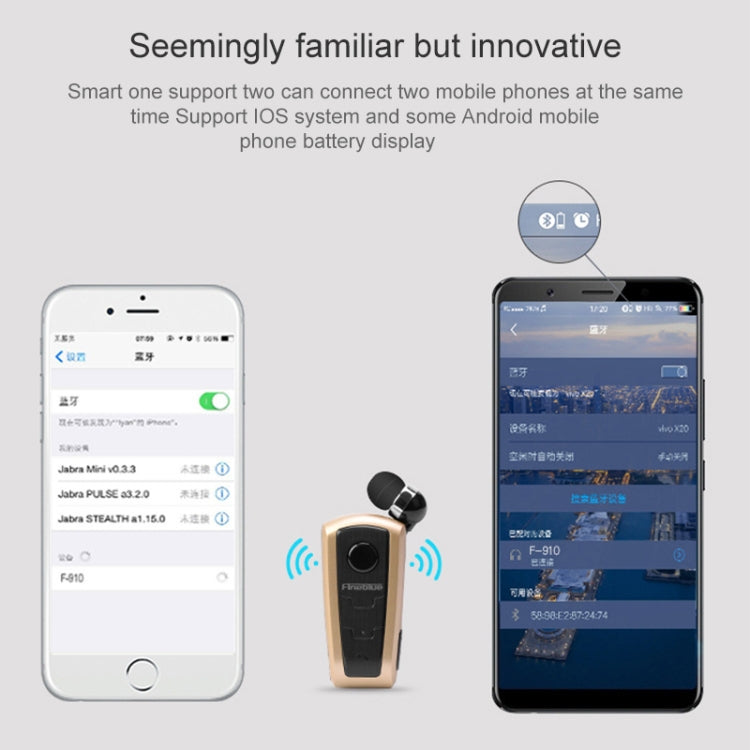Fineblue F910 CSR4.1 Retractable Cable Caller Vibration Reminder Anti-theft Bluetooth Headset(Silver) - Bluetooth Earphone by Fineblue | Online Shopping UK | buy2fix