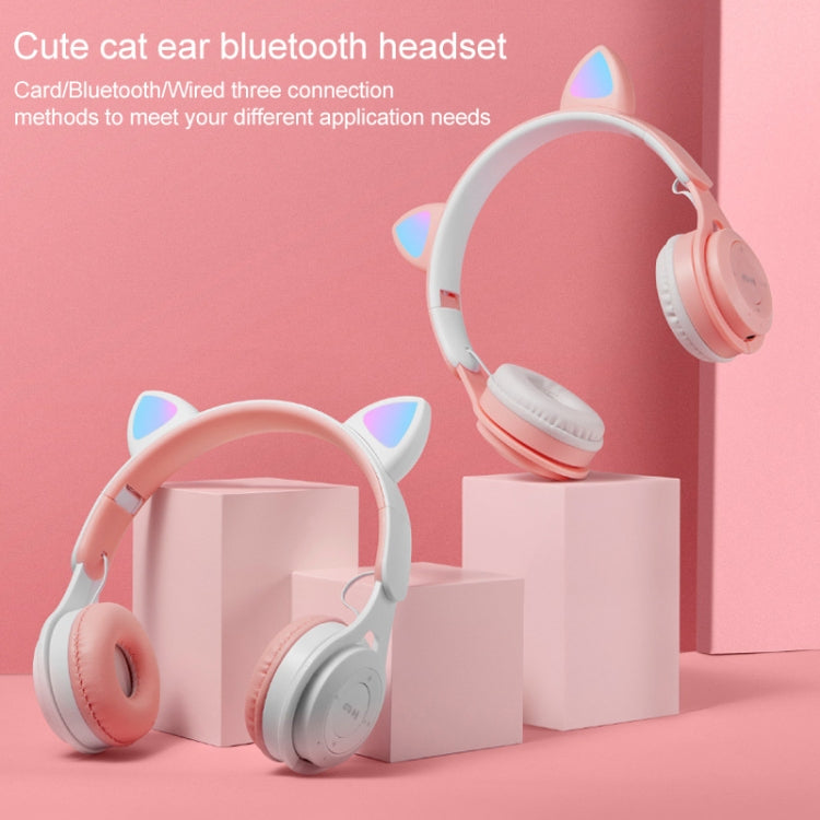 M6 Luminous Cat Ears Two-color Foldable Bluetooth Headset with 3.5mm Jack & TF Card Slot(White) - Headset & Headphone by buy2fix | Online Shopping UK | buy2fix