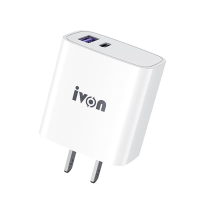 IVON AD52 18W USB-C / Type-C + USB Dual Port PD Fast Charge(US Plug) - USB Charger by IVON | Online Shopping UK | buy2fix