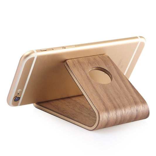 JS01 Wooden Desktop Phone Holder Universal Curved Wood Support Frame For Tablet Phones (Walnut) - Desktop Holder by buy2fix | Online Shopping UK | buy2fix