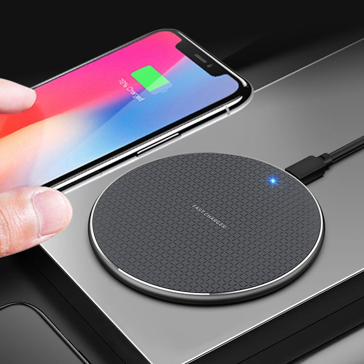 K8 15W Aluminum Alloy Round Desktop Wireless Charger with 1m Type-C Fast Charging Cable(Black) - Wireless Charger by buy2fix | Online Shopping UK | buy2fix