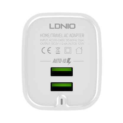 LDNIO A201 2.4A Dual USB Charging Head Travel Direct Charge Mobile Phone Adapter Charger With 8 Pin Data Cable (US Plug) - USB Charger by LDNIO | Online Shopping UK | buy2fix