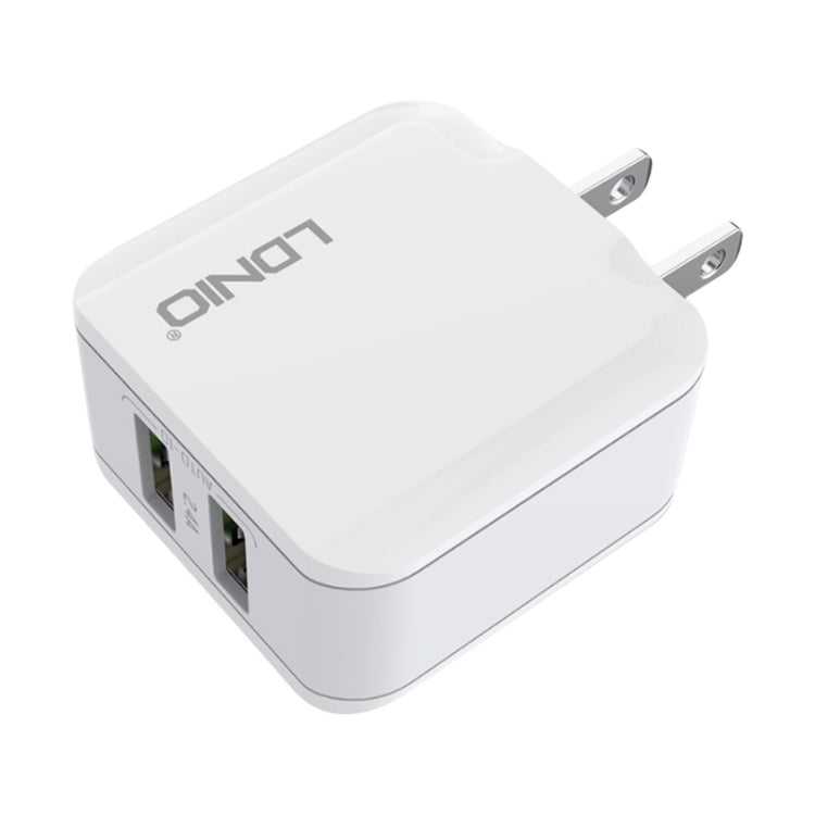 LDNIO A2201 2.4A Dual USB Charging Head Travel Direct Charge Mobile Phone Adapter Charger With 8 Pin Data Cable (US Plug) - USB Charger by LDNIO | Online Shopping UK | buy2fix