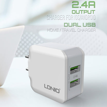 LDNIO A2201 2.4A Dual USB Charging Head Travel Direct Charge Mobile Phone Adapter Charger With Micro Data Cable(EU Plug) - USB Charger by LDNIO | Online Shopping UK | buy2fix