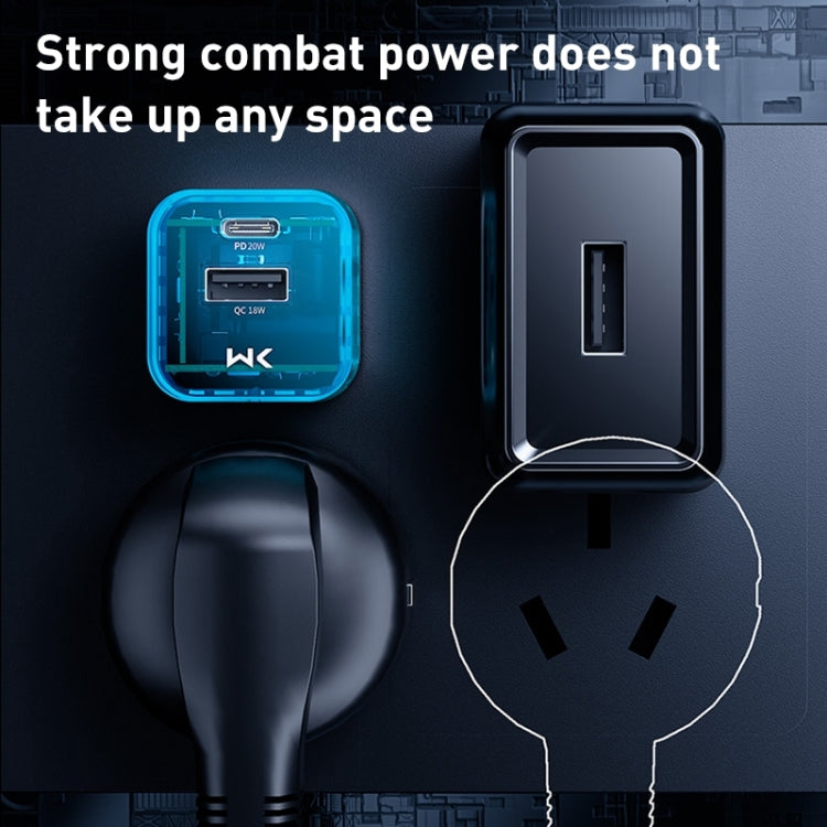 WK WP-U149 20W USB+USB-C/Type-C Dual Port Transparent Charger, Specifications: US Plug (Black) - USB Charger by WK | Online Shopping UK | buy2fix