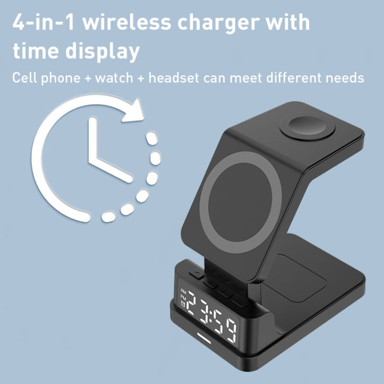 15W 4 in 1 Magnetic Clock Desktop Vertical Wireless Charger (Black) - Wireless Charger by buy2fix | Online Shopping UK | buy2fix