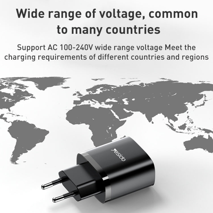 Yesido YC54 Dual USB-C / Type-C Travel Charger with 1m USB-C / Type-C to 8 Pin Cable, EU Plug (Black) - USB Charger by Yesido | Online Shopping UK | buy2fix