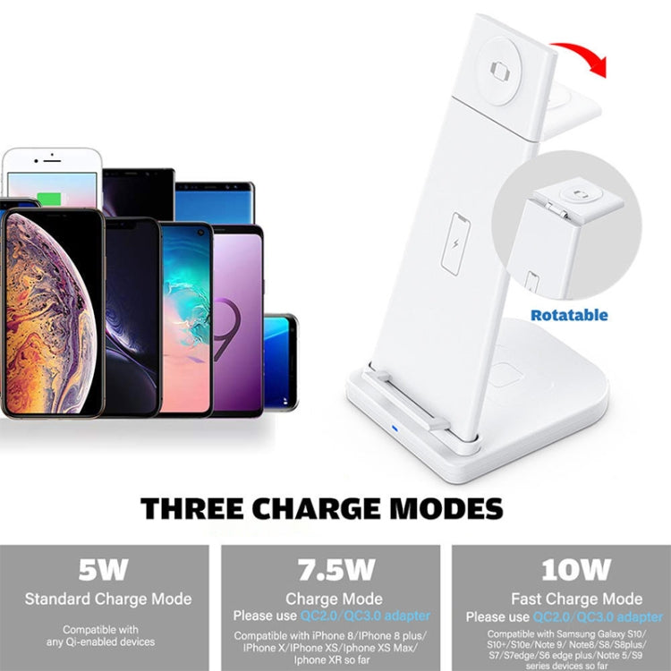 10W 3 in 1 QC 3.0  Vertical Multi-function Wireless Charger with Stand Function, Suitable for Mobile Phones / Apple Watch / AirPods (White) - Multifunction Charger by buy2fix | Online Shopping UK | buy2fix