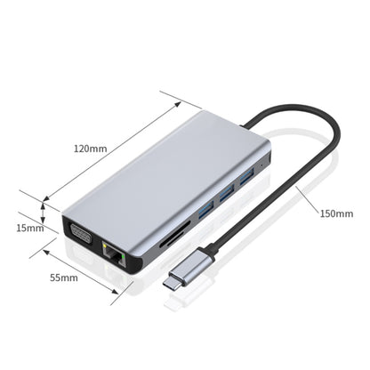 12 in 1 RJ45 + 100W PD + SD/TF + USB3.0x5+ HDMI + VGA + 3.5mm AUX to Type-C HUB Adapter - Computer & Networking by buy2fix | Online Shopping UK | buy2fix