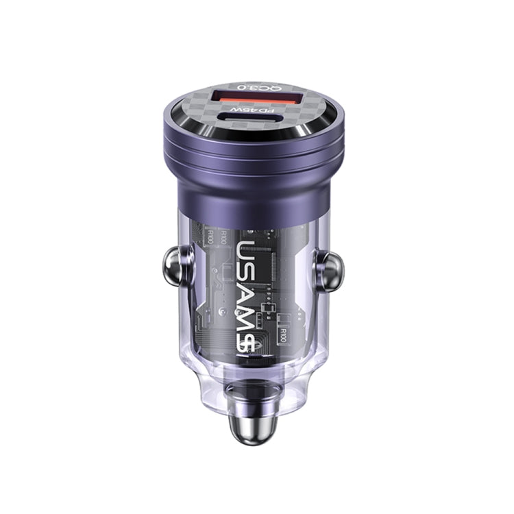 USAMS US-CC175 C35 45W Aluminum Alloy Transparent Dual USB Port Mini Car Charger (Purple) - Car Charger by USAMS | Online Shopping UK | buy2fix