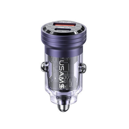 USAMS US-CC175 C35 45W Aluminum Alloy Transparent Dual USB Port Mini Car Charger (Purple) - Car Charger by USAMS | Online Shopping UK | buy2fix