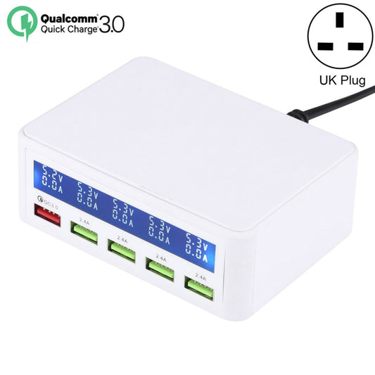 40W QC3.0  2.4A  4-USB Ports Fast Charger Station Travel Desktop Charger Power Adapter with LCD Digital Display, UK Plug - Multifunction Charger by buy2fix | Online Shopping UK | buy2fix
