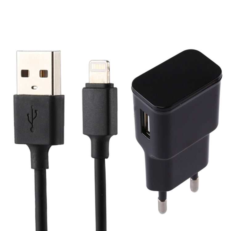 For iPhone 5V 2.1A Intellgent Identification USB Charger with 1m USB to 8 Pin Charging Cable, EU Plug(Black) - USB Charger by buy2fix | Online Shopping UK | buy2fix