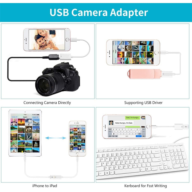 8 Pin to Single USB Port Camera Adapter, Support iOS 9.2-11 System, For iPhone, iPad(White) - Converter & Adapter by buy2fix | Online Shopping UK | buy2fix