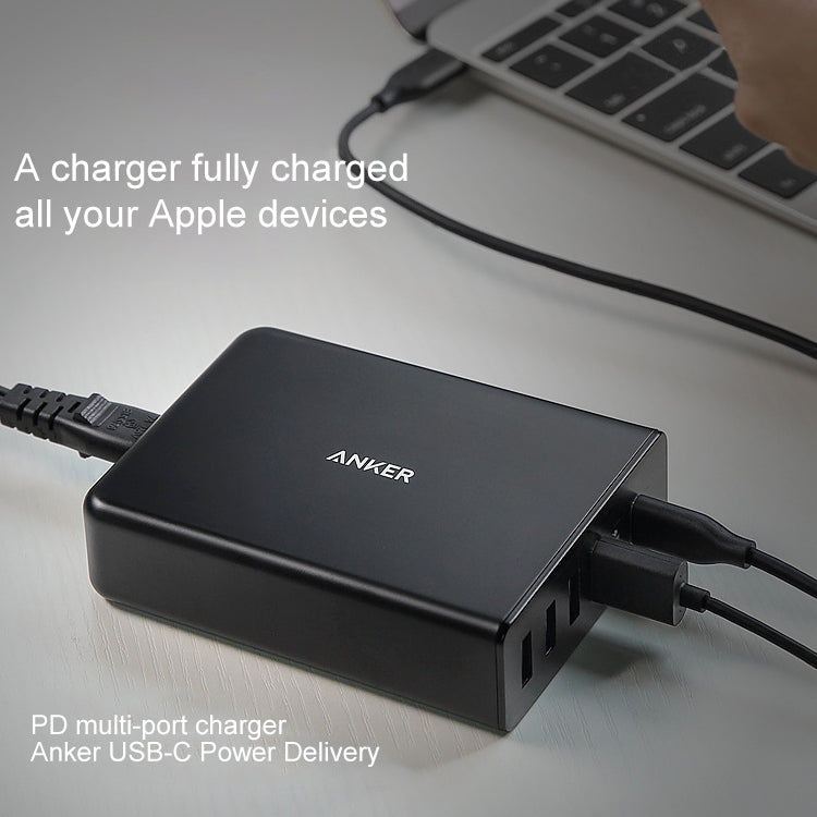 ANKER 2.4A USB-C / Type-C Power Delivery PD + 4 Ports Wall Changer for Mobile Phones / Tables / Macbooks(Black) - Apple Accessories by ANKER | Online Shopping UK | buy2fix