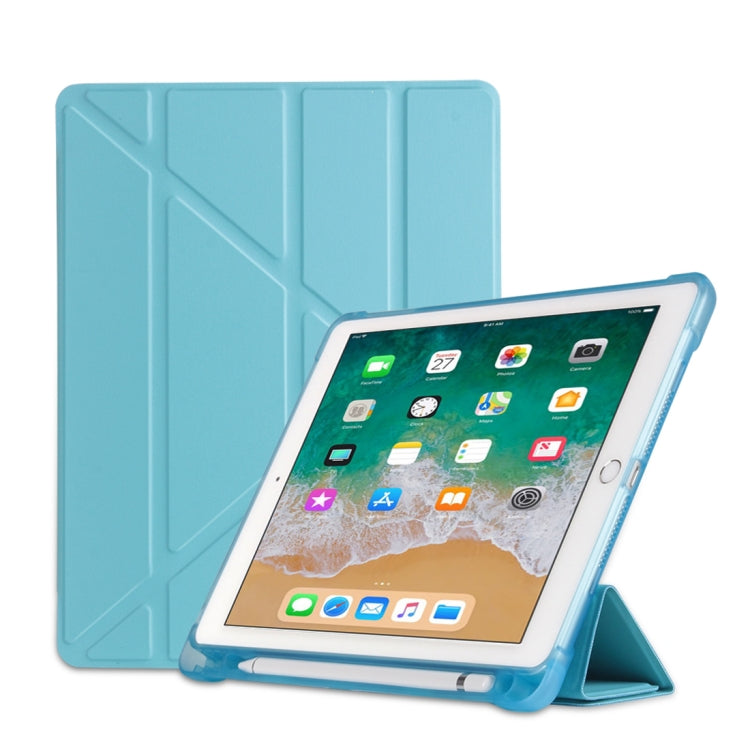 Multi-folding Shockproof TPU Protective Case for iPad 9.7 (2018) / 9.7 (2017) / air / air2, with Holder & Pen Slot(Sky Blue) - Apple Accessories by buy2fix | Online Shopping UK | buy2fix