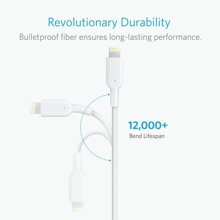 ANKER PowerLine II USB to 8 Pin MFI Certificated Data Cable, Length: 1.8m(White) - MFI Cable by ANKER | Online Shopping UK | buy2fix