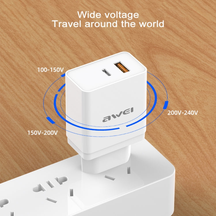 awei C-980 18W PD USB-C / Type-C + QC 3.0 USB Interface Fast Charging Travel Charger, EU Plug(Black) - USB Charger by awei | Online Shopping UK | buy2fix